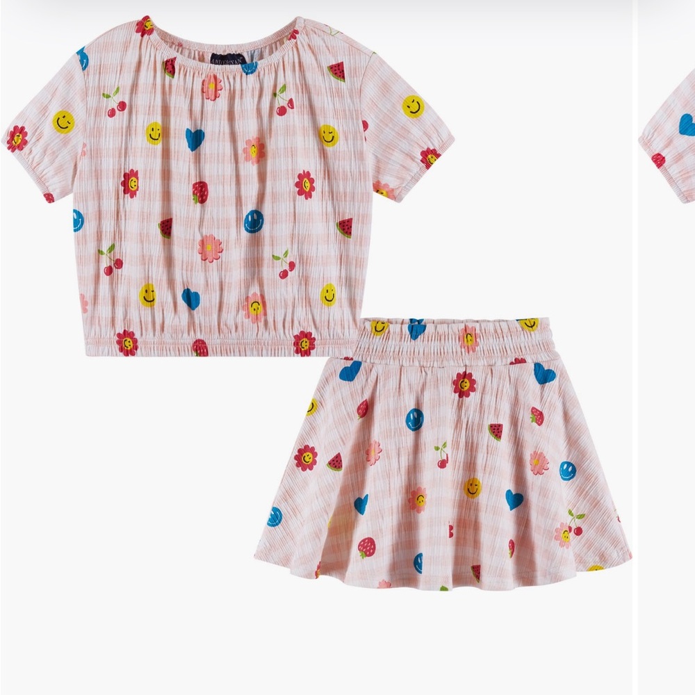 Andy & Evan Kids' Pink and Blue Patterned top and Skirt set